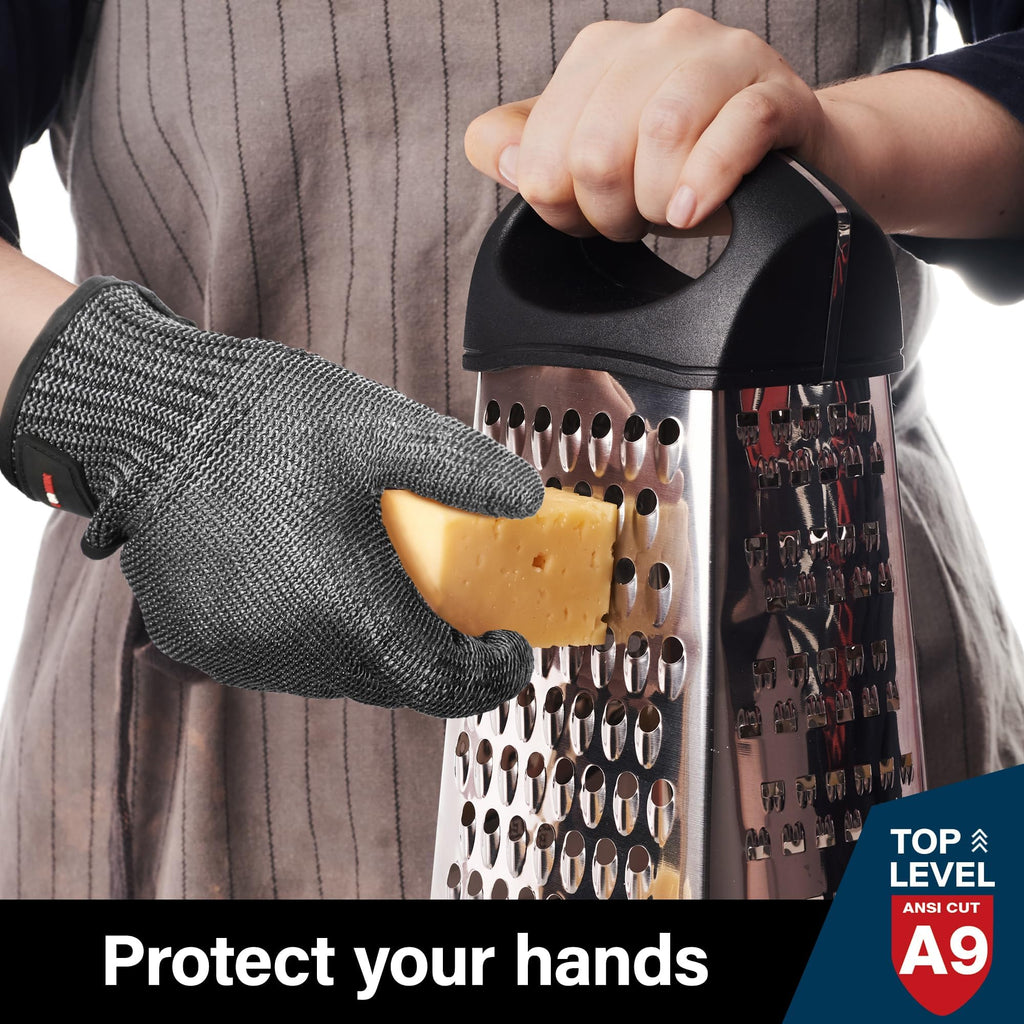 Schwer Ultimate Cut Resistant Gloves Beyond ANSI A9, Reinforced Stainless Steel Glove, Food Grade Mesh Metal Gloves for Butcher Meat Cutting, Oyster Shucking, Mandoline, PR1708 (L, 1 PCS)