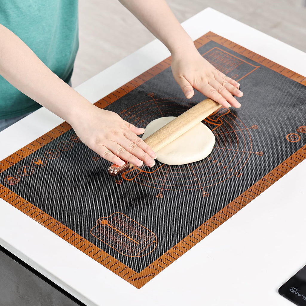 Silicone Pastry Mat Extra Large with Measurements 26''x16'' for Reusable,Non-slip Silicone Baking Mat, Counter, Dough Rolling, Oven Liner,Fondant/Pie Crust (Translucent_Orange, 16''W x 26''L)