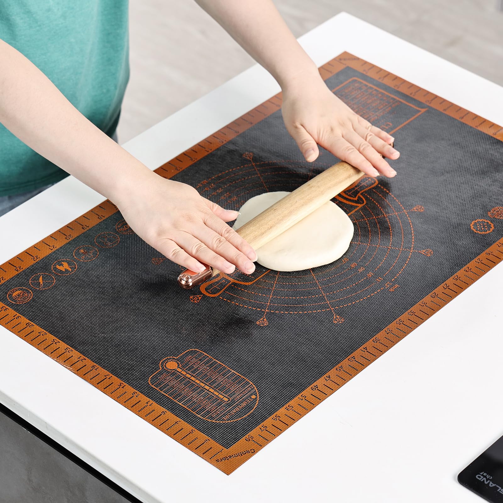 Silicone Pastry Mat Extra Large with Measurements 26''x16'' for Reusable,Non-slip Silicone Baking Mat, Counter, Dough Rolling, Oven Liner,Fondant/Pie Crust (Translucent_Orange, 16''W x 26''L)