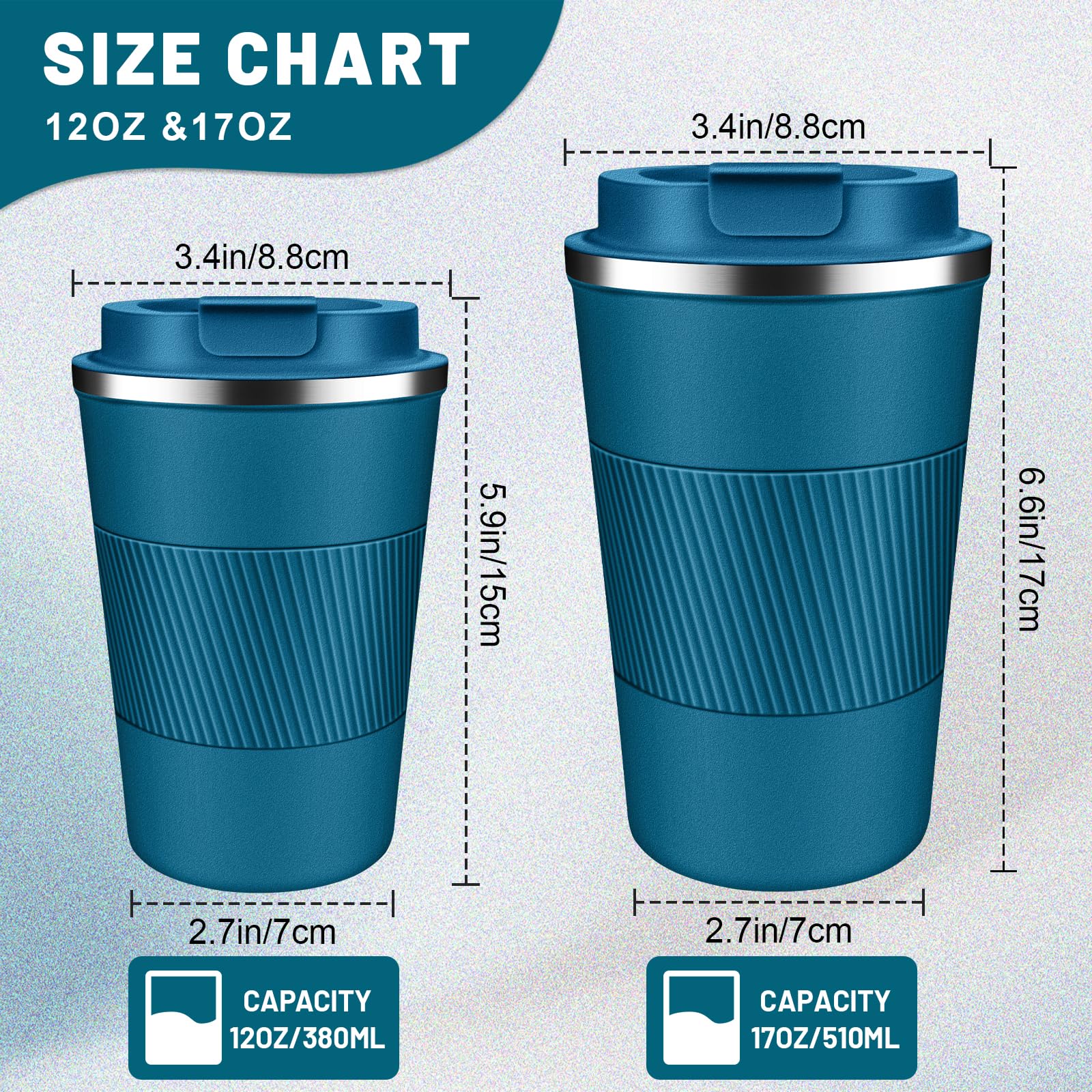 DUBUXW Insulated Coffee Tumblers with Flip Lid 12oz / 17oz, Stainless Steel Coffee Mug Leak Proof, Vacuum Insulated Coffee Mug Reusable Cup, Keeps Cold and Hot for Coffee Tea