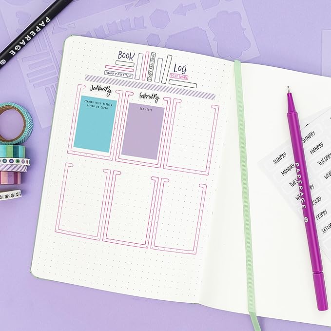 PAPERAGE Dotted Journal Notebook, (Lavender), 160 Pages, Medium 5.6 in x 8 in - 100 GSM Thick Paper – Hardcover Journaling Notebook for Work, School & Bullet Journaling
