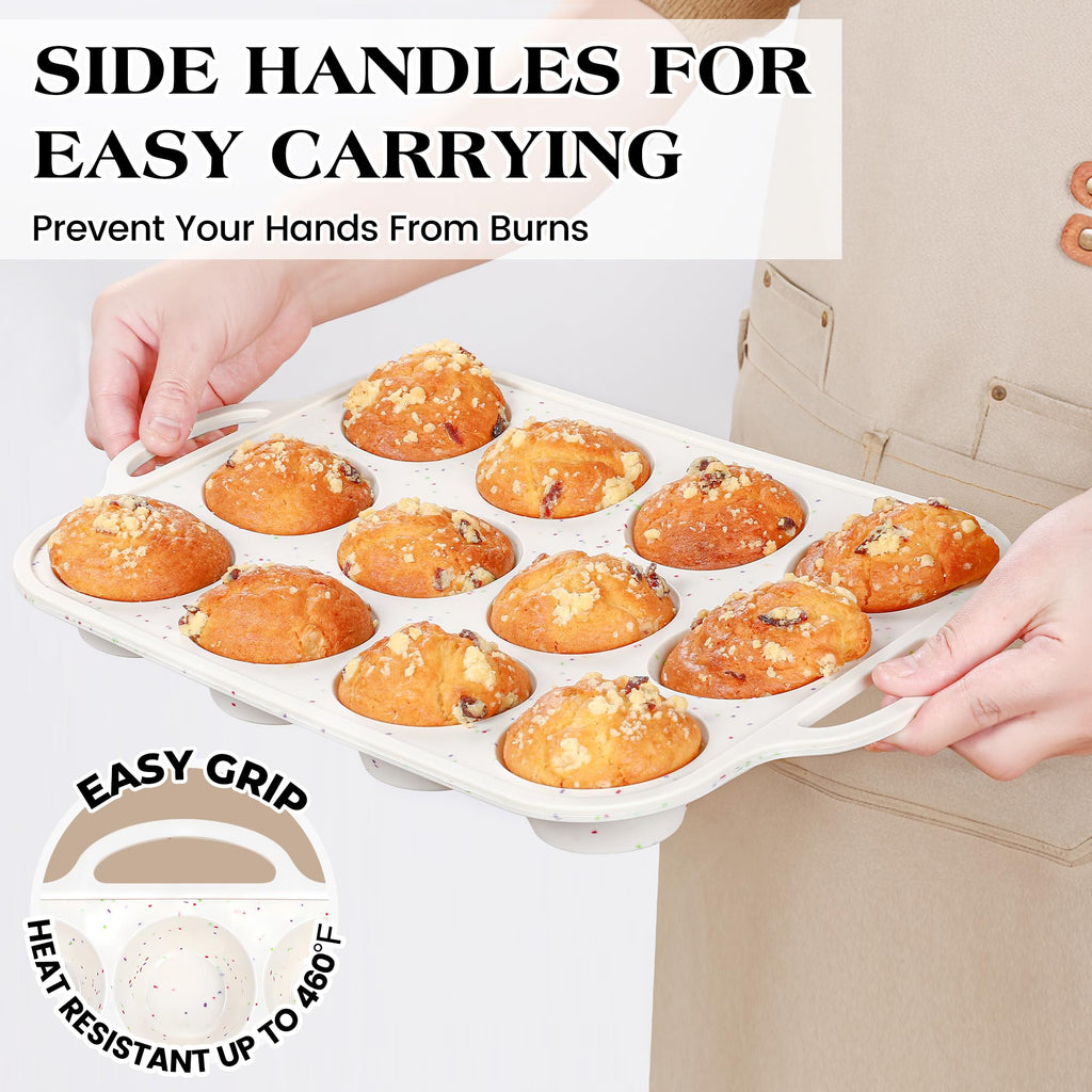 AOTASO 2 Pcs Silicone Muffin Pans for Baking, Cream