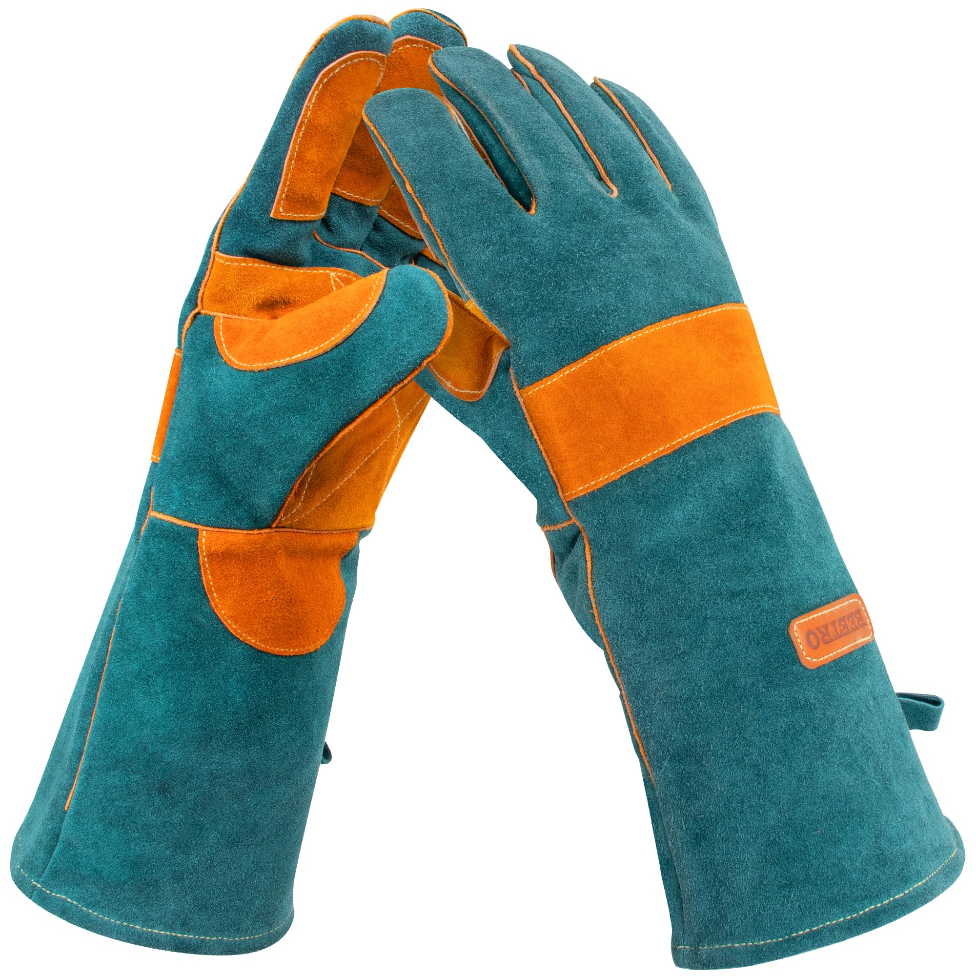 BEETRO Welding Goves Heat resistant 932°F Split Leather 4 Layers Working Gloves Soft Cotton Lining Breathable 16 Inches Mitts for Oven/Grill/Fireplace/Furnace/Stove/Pot Holder/BBQ/Animal Handling