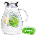 Abdodar 88oz Glass Pitcher with Lid and Handle - High Heat Resistance Glass Water Pitcher for Hot/Cold Water & Iced Tea with Ice Tray (2.6L)