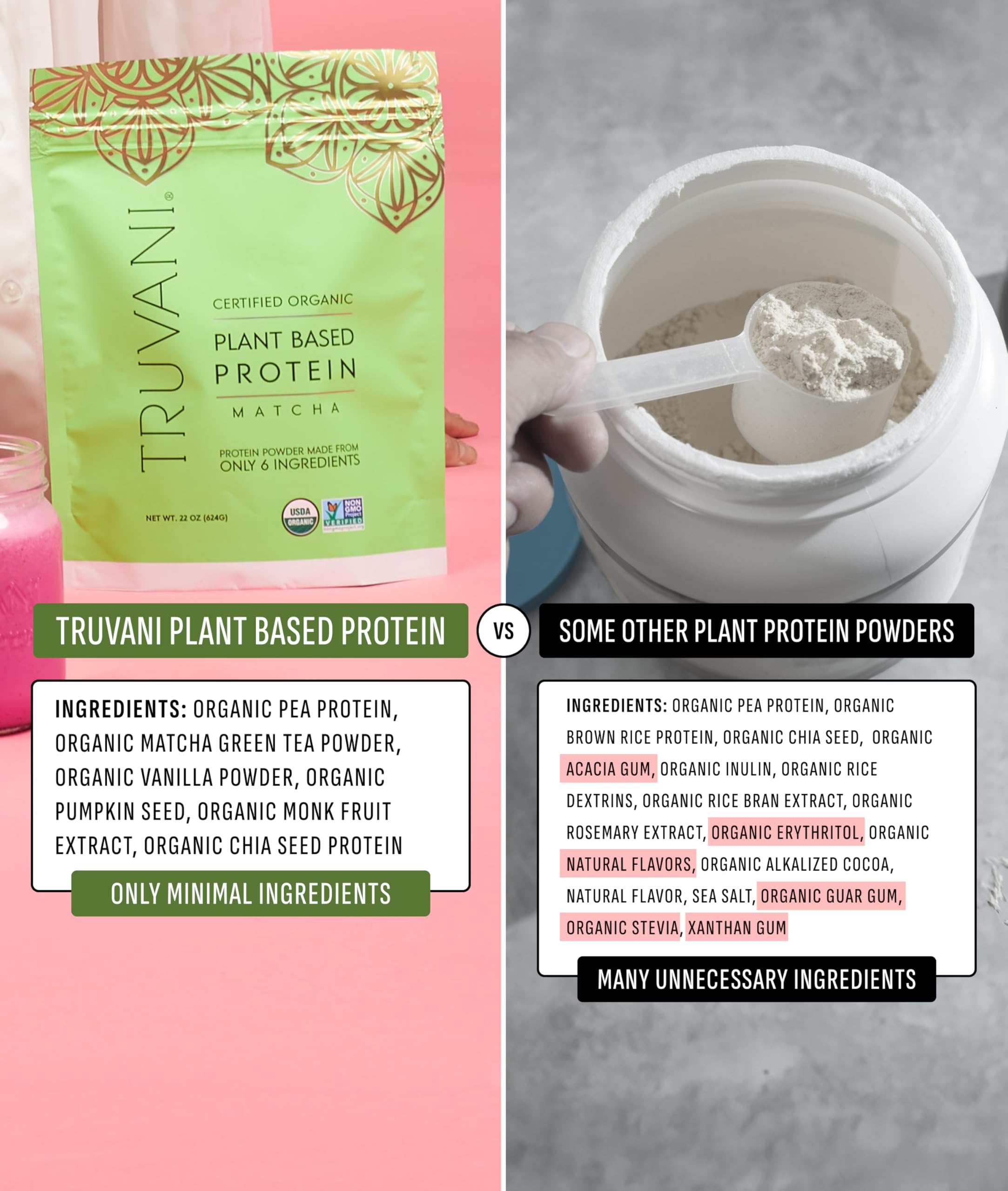 Truvani Organic Plant Based Protein Powder | Matcha | 1 Serving