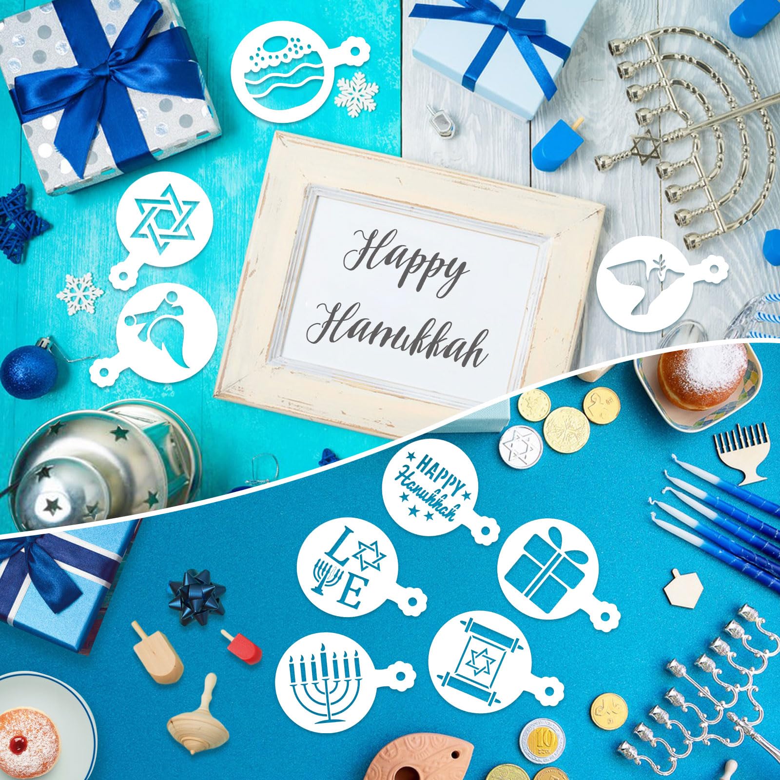 36Pcs Hanukkah Cookie Stencils Reusable Dreidel Menorah for DIY Baking
