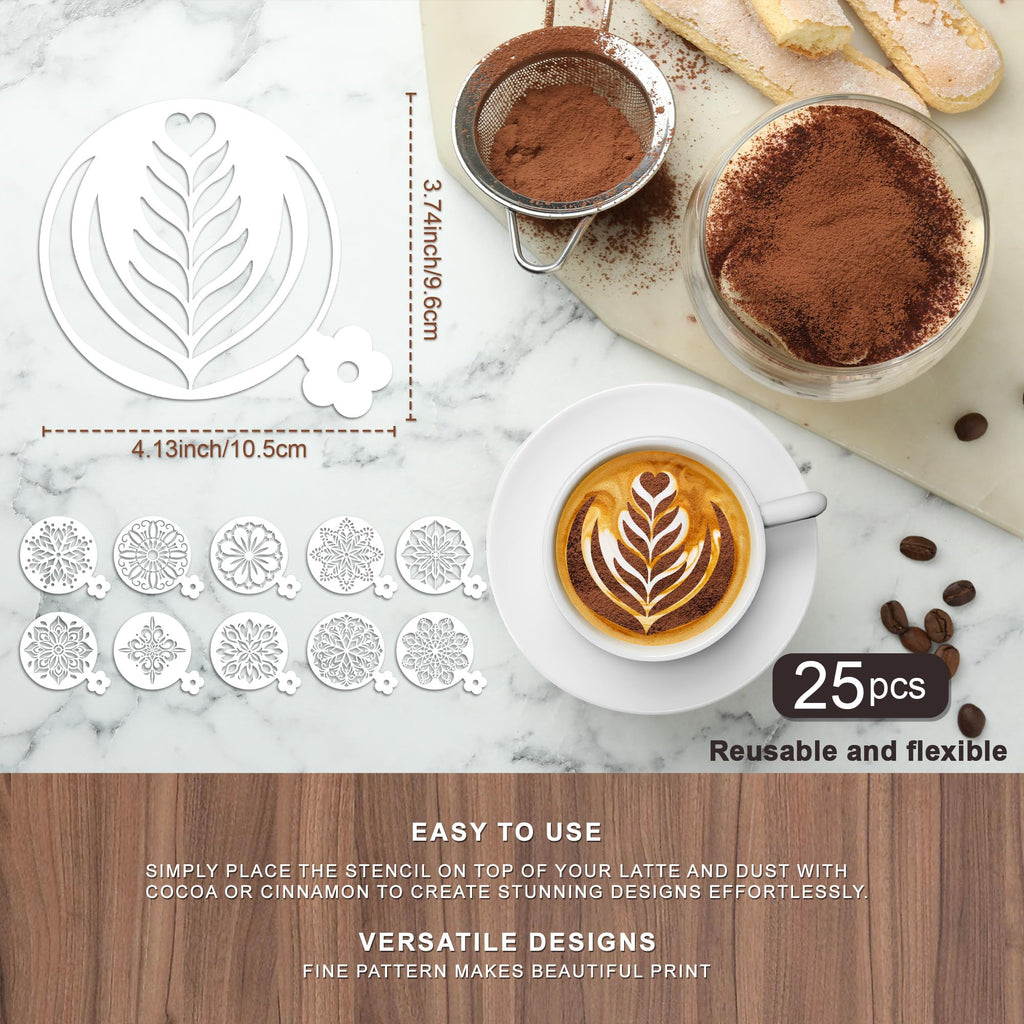 Sitsink Mandala Cookie Coffee Stencils - 25 Pcs Mandala Latte Art Cookie Stencils for Coffee Cake Bread Decor, Reusable Bread Template for Sourdough Decoration Tools Baking Stencil