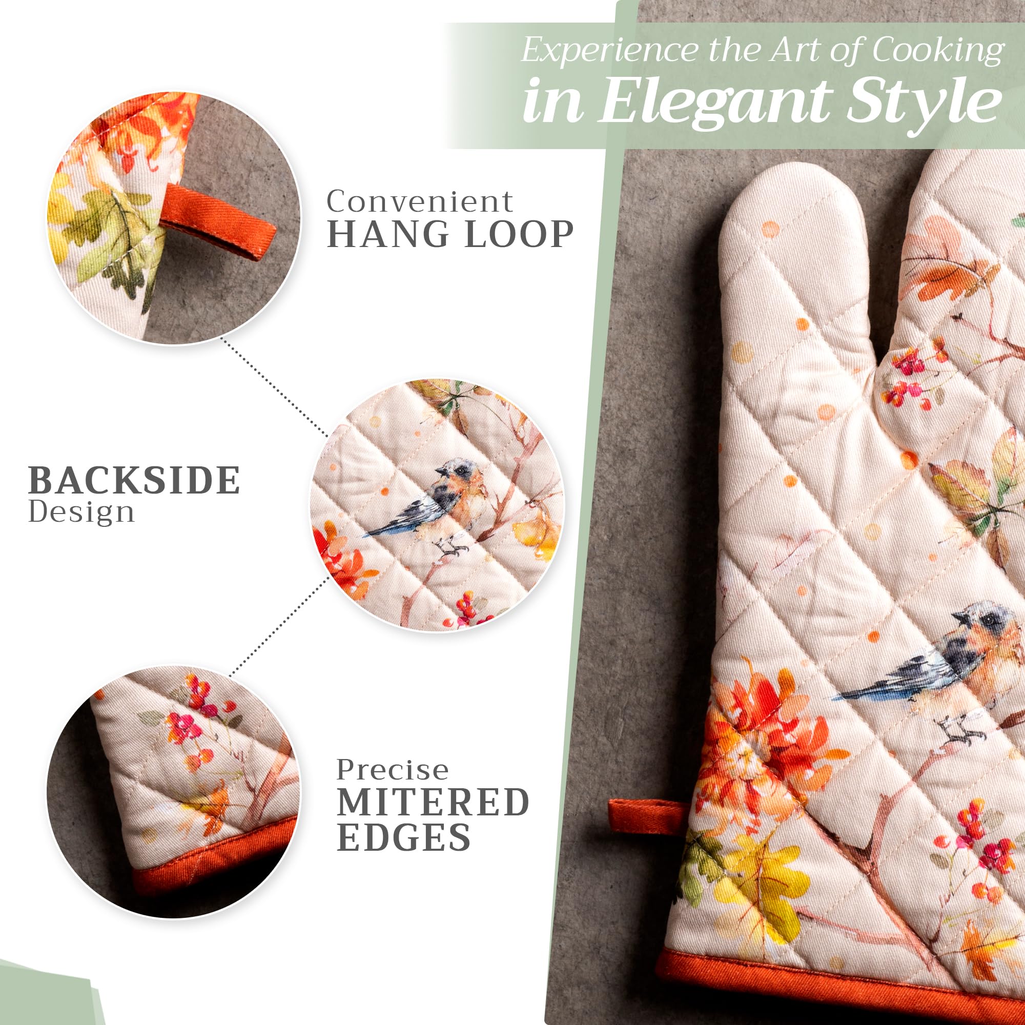 Maison d' Hermine 100% Cotton Oven Mitt & Pot Holder Set (7.5"x13" & 8"x8")