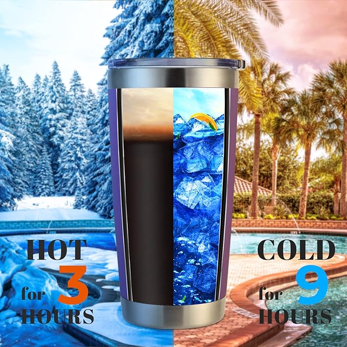 DOMICARE 20oz Stainless Steel Tumbler Bulk with Lid, Double Wall Vacuum Insulated Travel Mug, Powder Coated Coffee Cup (Powder Purple, 8)