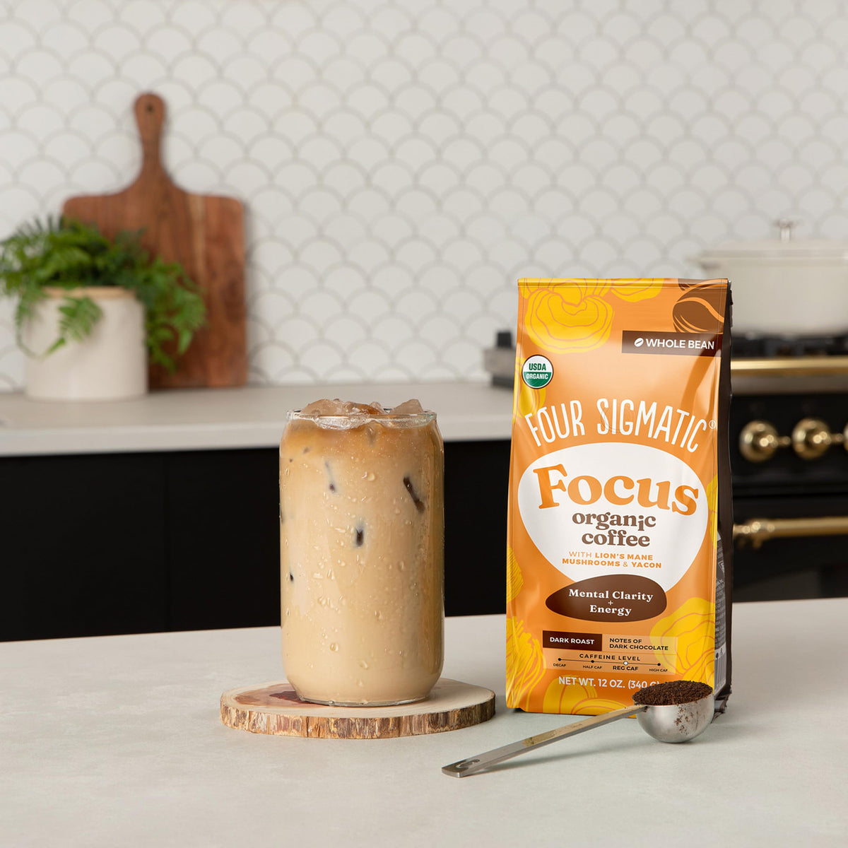 Four Sigmatic Dark Roast Organic Whole Bean Coffee | Gourmet Nootropic Mushroom Coffee Beans with Lion's Mane & Chaga Mushrooms for Enhanced Brain Function and Immune Support | 12oz