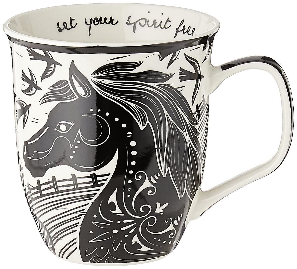 Karma Gifts 14 oz Black and White Boho Mug Flamingo - Cute Coffee and Tea Mug - Ceramic Coffee Mugs for Women and Men