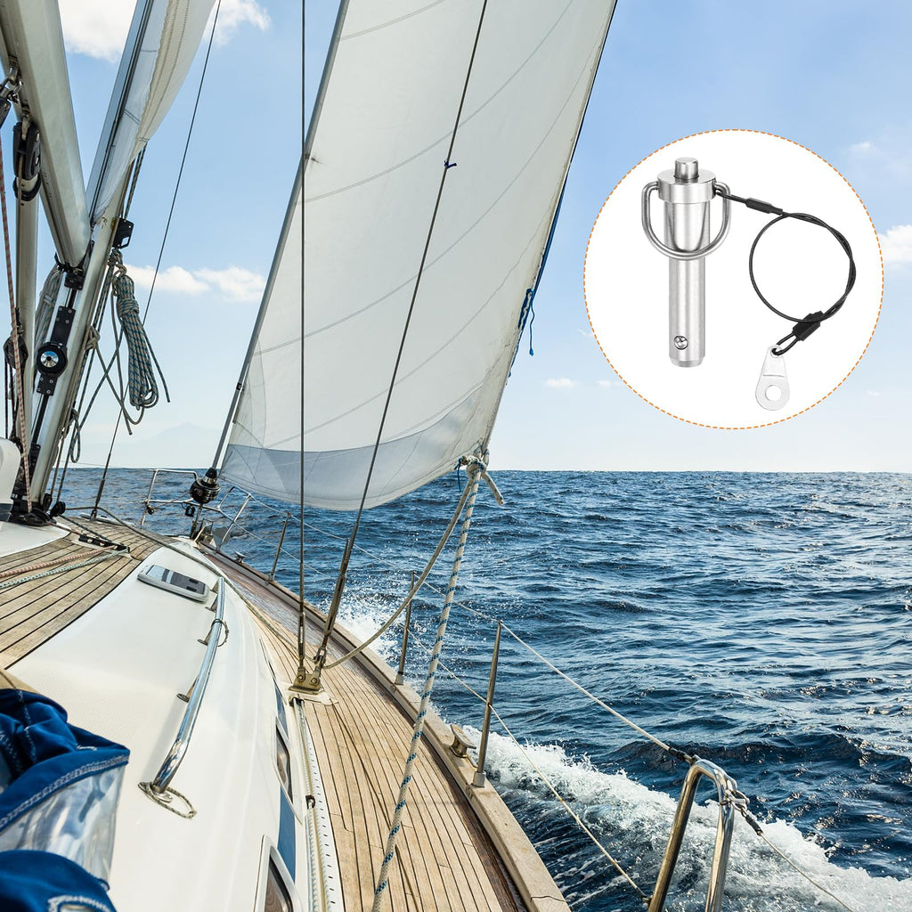 uxcell 1 Pcs Quick Release Pin, 1/2" x 2"(Dia. x L) Push-Button Ball Locking Pin 304 Stainless Steel Ring Handle Locking Pin with Wire for Audio Bimini Top Marine, Silver