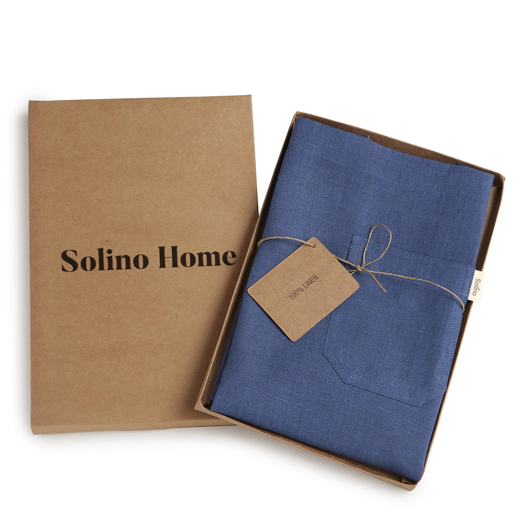 Solino Home 100% Pure Linen Apron, 32 x 27 in, Blue and Navy, Classic Apron