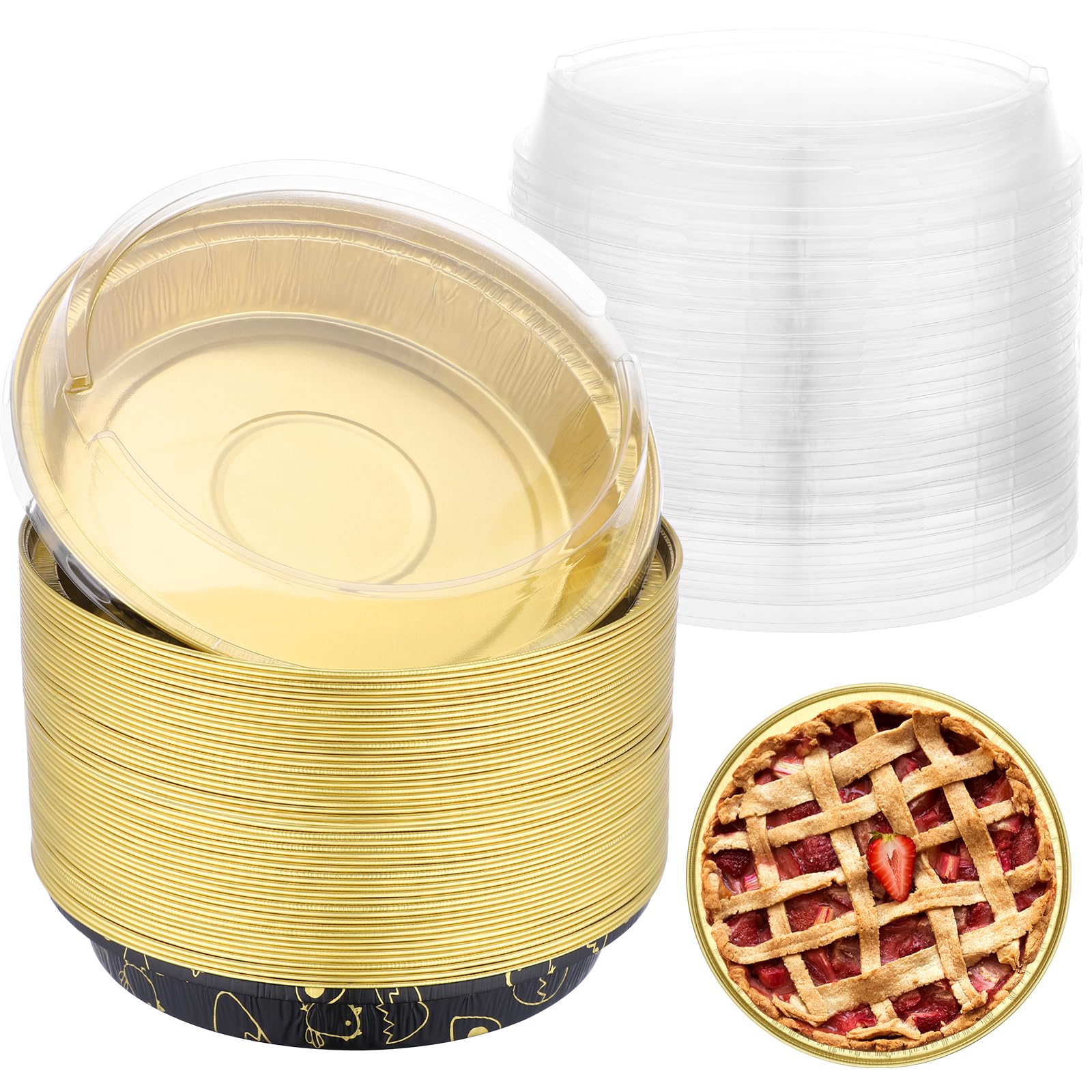 EUSOAR Disposable Ramekins, 50pcs 6 Inch Mini Pie Pans with Lids Muffins Liners Foil Baking Cups, 10oz Pans Cheesecake Container Flan Pie Tart Brownie Holders for Bakery Wedding Birthday Party