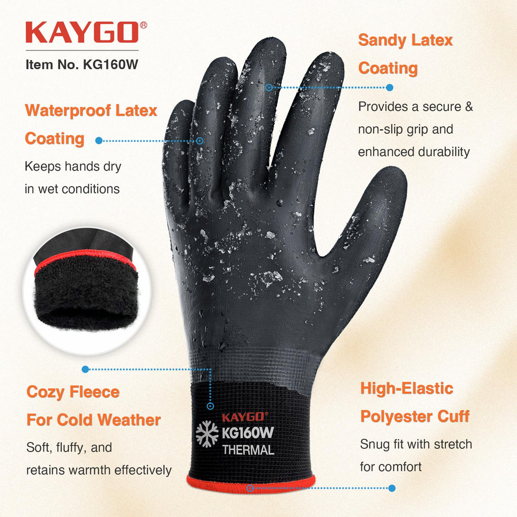 KAYGO Winter Work Gloves, Non-Slip Thermal Latex Coated