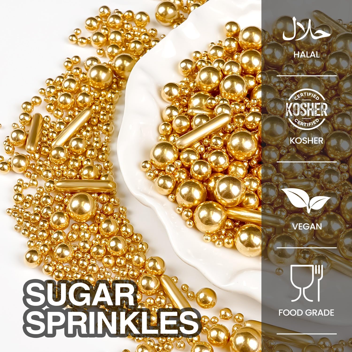 Gold Pearl Rods Sprinkles for Cake Decorating, 150g/5.29oz Mix Size, Golden Sugar Sprinkles, Pearl Cake Decoration, Metallic Rod Sprinkles, Cupcake Cookies Topper, Party Wedding Birthday Supplies