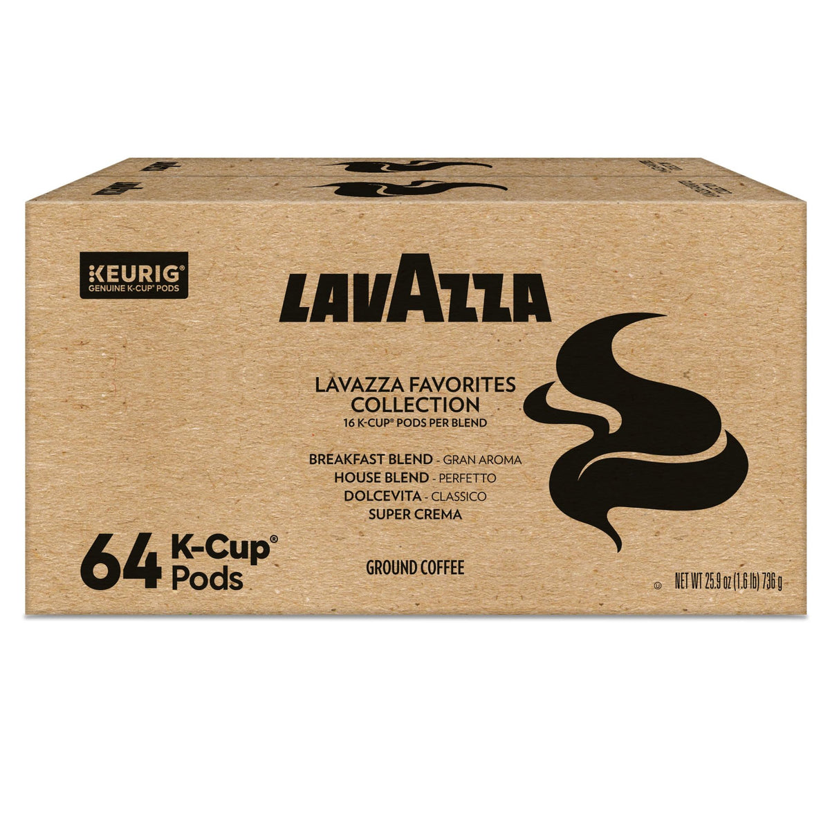 Lavazza Favorites Collection Variety Pack, K-Cup Pods, Light and Medium Roast Coffee, 64 Count