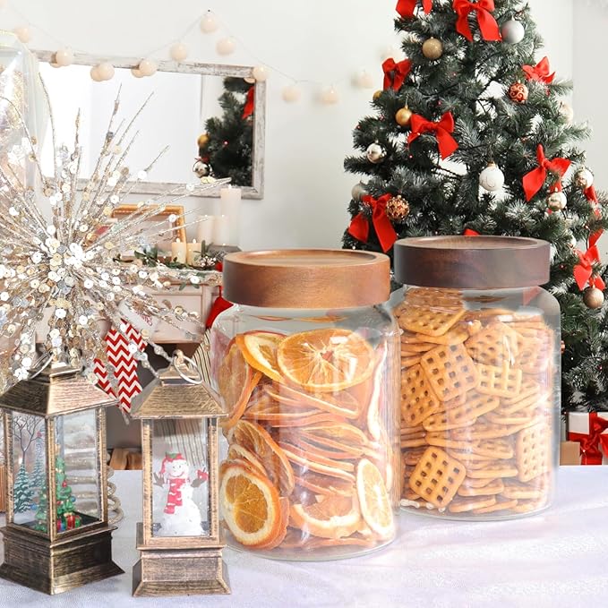 Glass Coffee Jars Spice Jar Round Storage Canister with Wooden Lid Clear Glass Food Jar for Pantry Sugar Tea Coffee Bean Spice Nuts Cookies Bath Salts (1200ml/40oz-1pack-A)