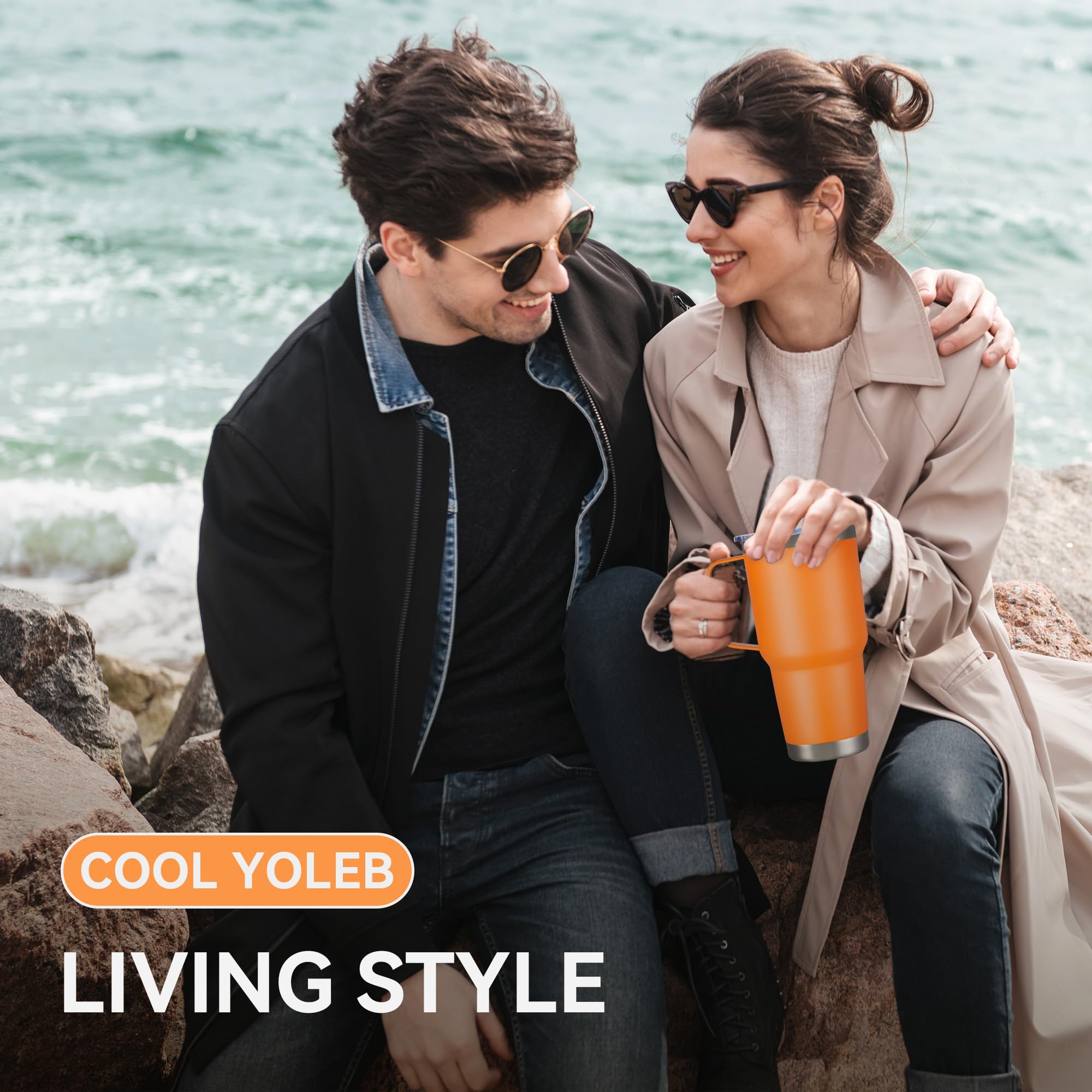 Cool Yoleb 30 oz Tumbler with Handle and Lid, Stainless Steel Tumblers Double Wall Vacuum Insulated Travel Mug Leak Proof Cup Keep Drinks Cold and Hot Orange, 1 Pack