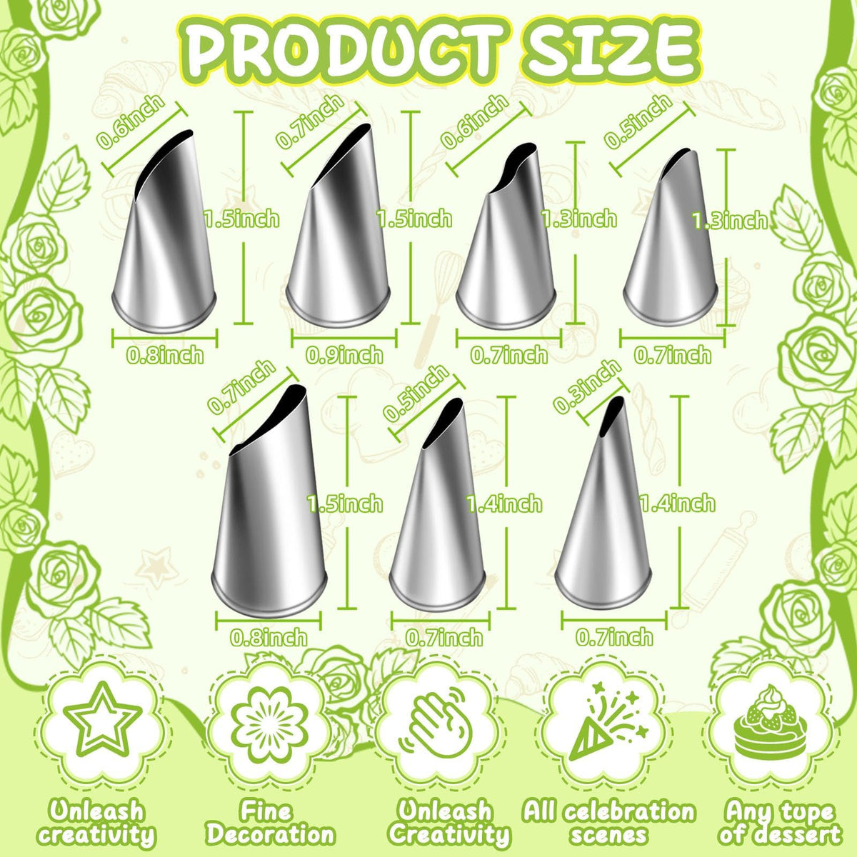 Hendiy 7 Pieces/Set Stainless Steel Cake Decorating Tips Set