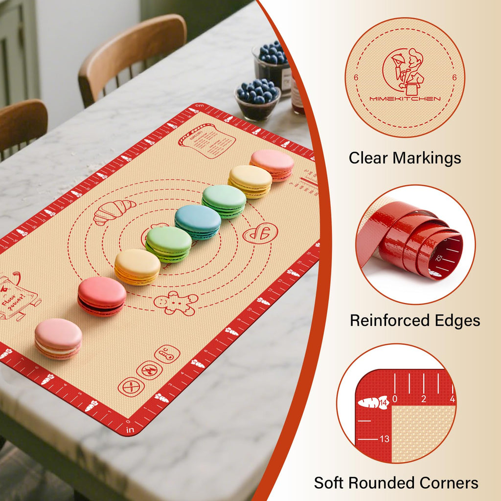 Non-Slip Silicone Baking Mat - 20x28 inch Extra Thick Pastry Mat with Measurements for Sourdough, Macarons, Bread, Pizza, Dough Rolling, Kneading, Oven Mat Heat Resistant to 480°F for Baker