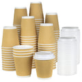 NYHI 100 10 oz Ripple Kraft Paper Cups Brown Hot Cold 3 Layer Rippled Small Insulated Disposable Coffee Cups for Cappuccino Hot Cocoa or Iced Drinks