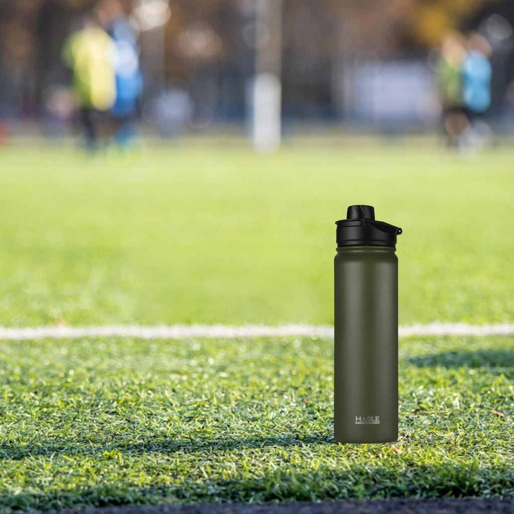 HASLE OUTFITTERS Insulated Water Bottle 22 oz Double Wall Stainless Steel Water Bottle Wide Mouth with Straw Lid & Spout Lid Keeps Cold or Hot(Army Green,8)