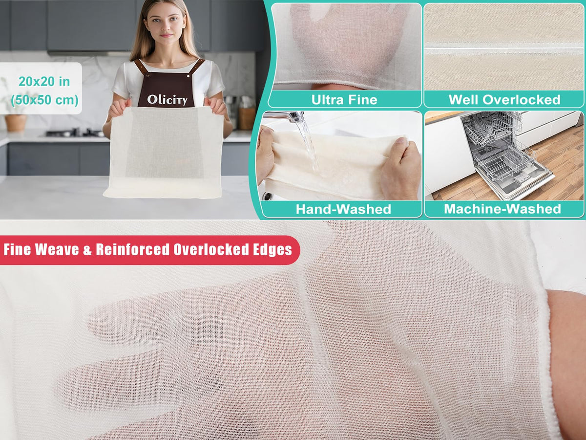 Olicity Cheese Cloths, 2Pack, Double-Layer, 20x20Inch, Reusable