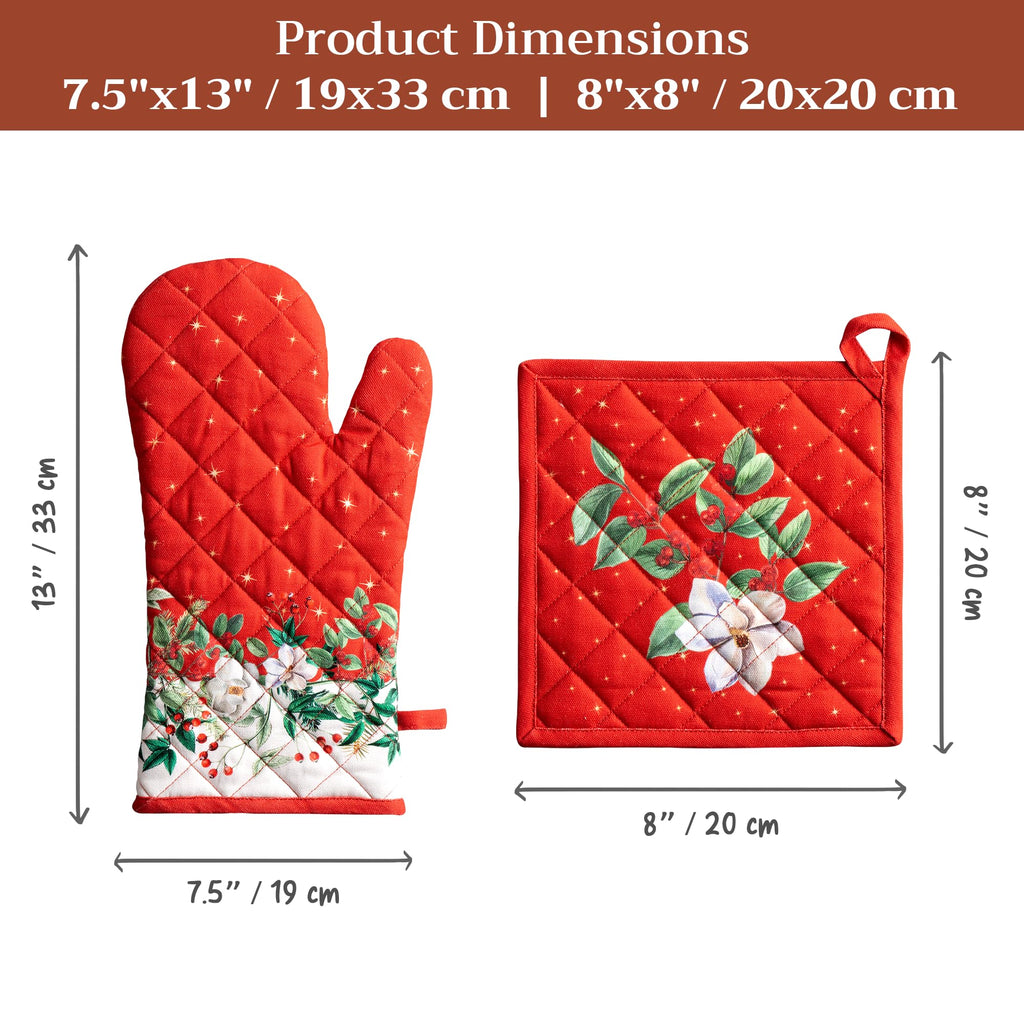 Maison d' Hermine 100% Cotton Oven Mitt & Pot Holder Set (7.5"x13" & 8"x8")