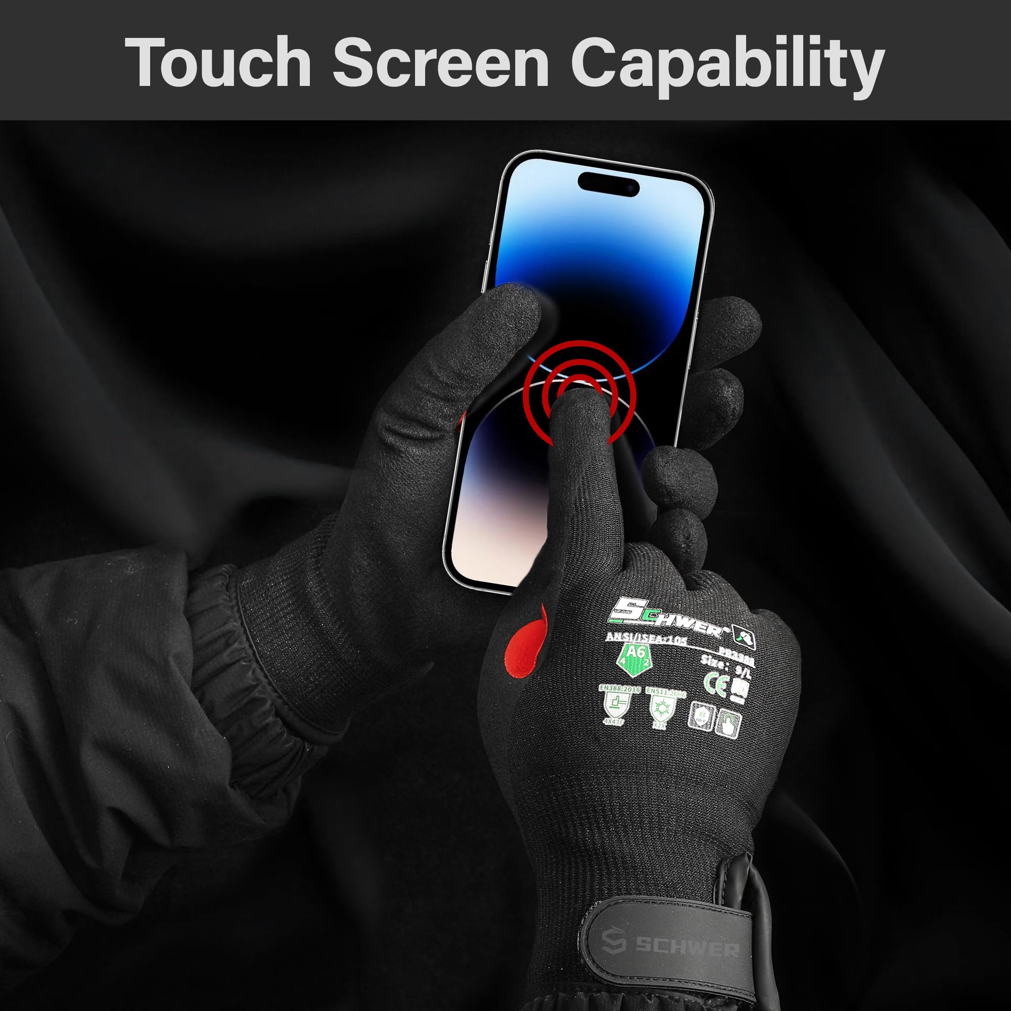FreezeGuard Winter Work Gloves for Men and Women, ANSI A6 Cut Resistant Gloves With Super Grip, Freezer Glove for Work Below Zero, Touchscreen, Thermal Insulated, PR3388, Black Knight (S, 2 Pairs)