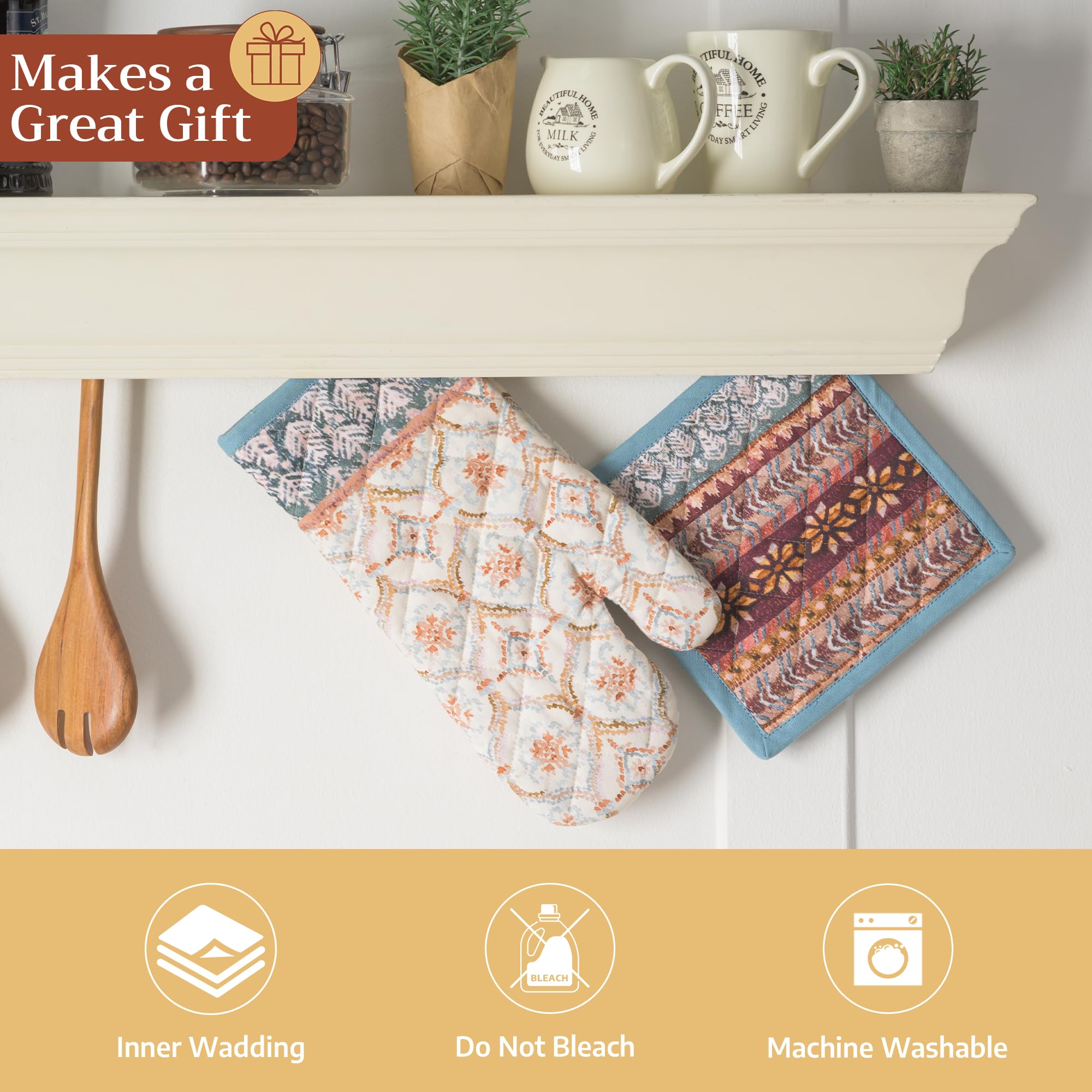 Maison d'Hermine Oven Gloves 100% Cotton Oven Mitt (7" x 13", Pack of 1)