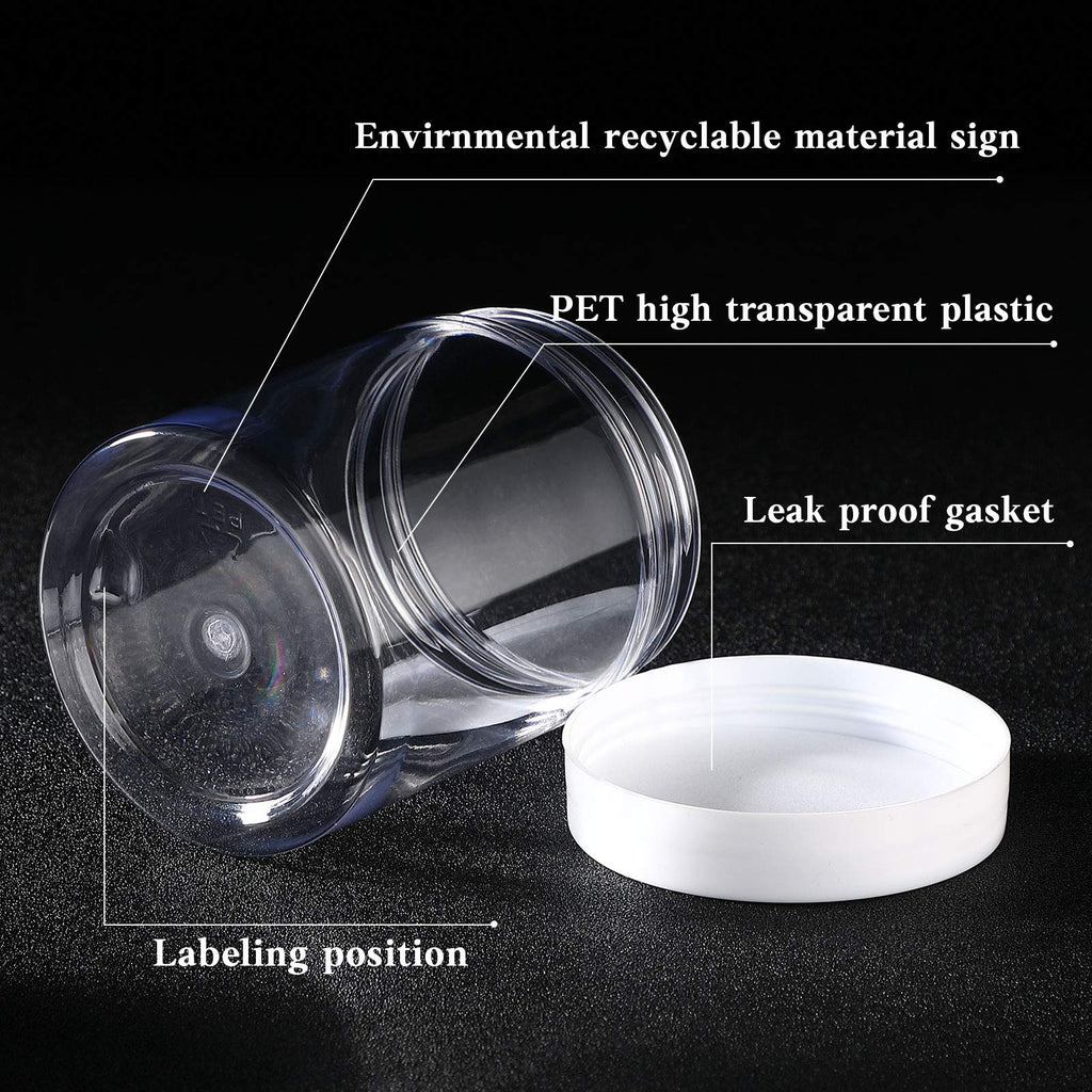 Patelai 4 Pieces Round Wide-mouth Leak Proof Plastic Container Jars with Lids for Travel Storage Makeup Beauty Products Face Creams Oils Salves Ointments DIY Making(10 Ounce,White)