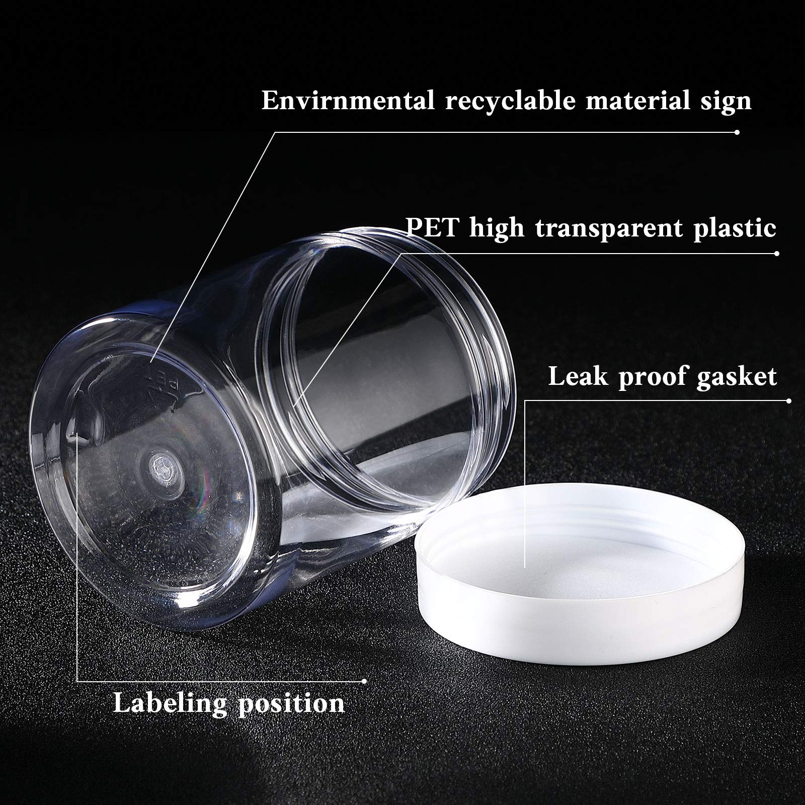 Patelai 4 Pieces Round Wide-mouth Leak Proof Plastic Container Jars with Lids for Travel Storage Makeup Beauty Products Face Creams Oils Salves Ointments DIY Making(10 Ounce,White)