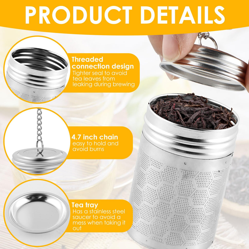 4 Pack Tea Infuser for Loose Leaf Tea, Extra Fine Mesh 304 Stainless Steel Tea Strainers with Drip Tray and Chain Hook, Reusable Tea Ball Steeper for Mug Teapot, Spice Diffuser