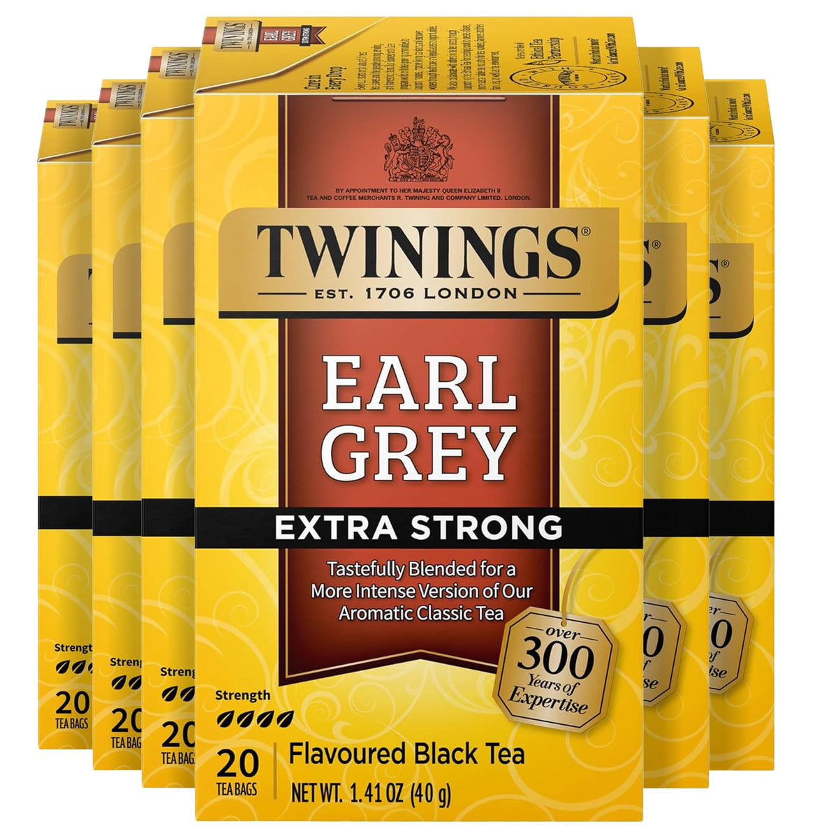 Twinings English Breakfast Black Tea Individually Wrapped Bags, 20 Count (Pack of 6), Flavourful, Robust, Caffeinated, Enjoy Hot or Iced, 120 Teabags