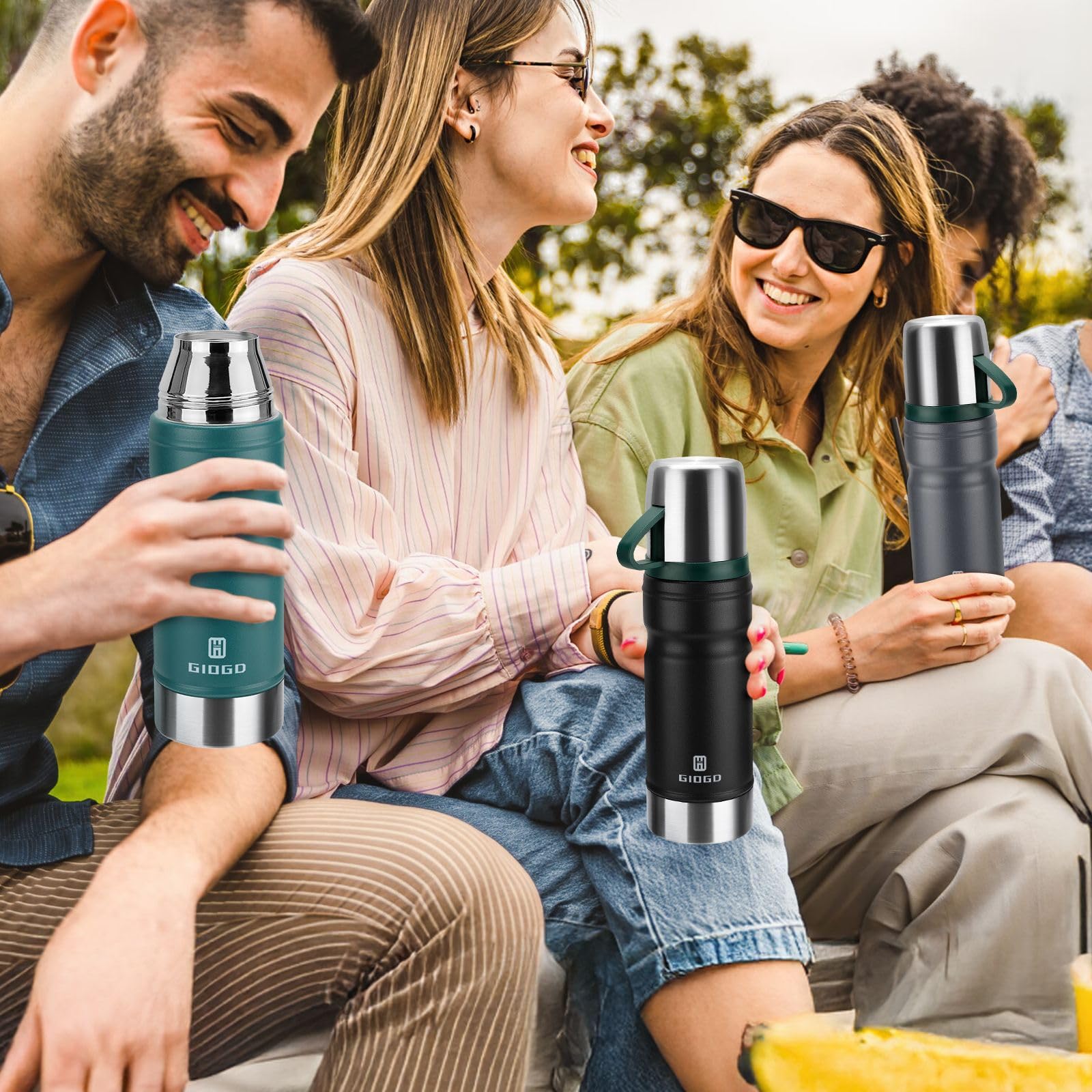 Vacuum Insulated Water Bottle Thermo Water Flask with Cup 680ml/23oz Stainless Steel Thermal Water Bottles Thermo for Hot and Cold Drinks Coffee Water(Blue,Single)