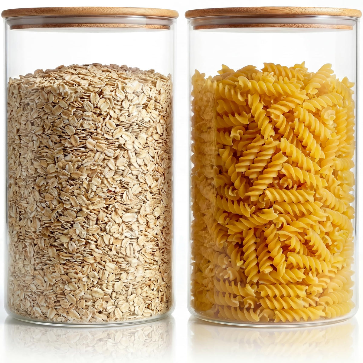 Large Glass Storage Containers with Bamboo Lids for Flour & Sugar, 2 Pack
