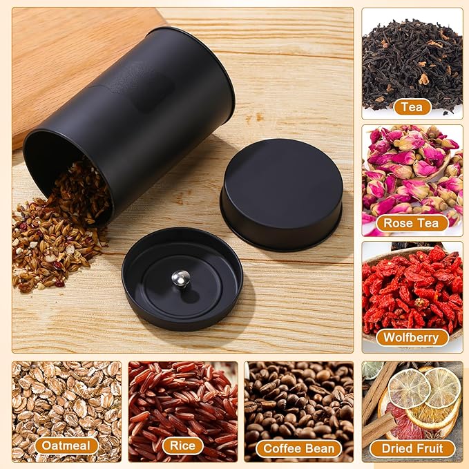 Tanlade 3 Pcs Tea Tin Canister Metal Round Can with Airtight Lid Double Sealed Tea Tin Canisters, with 1 Erasable Chalk Marker and 16 Stickers for Loose Leaf Coffee Sugar, 16 oz