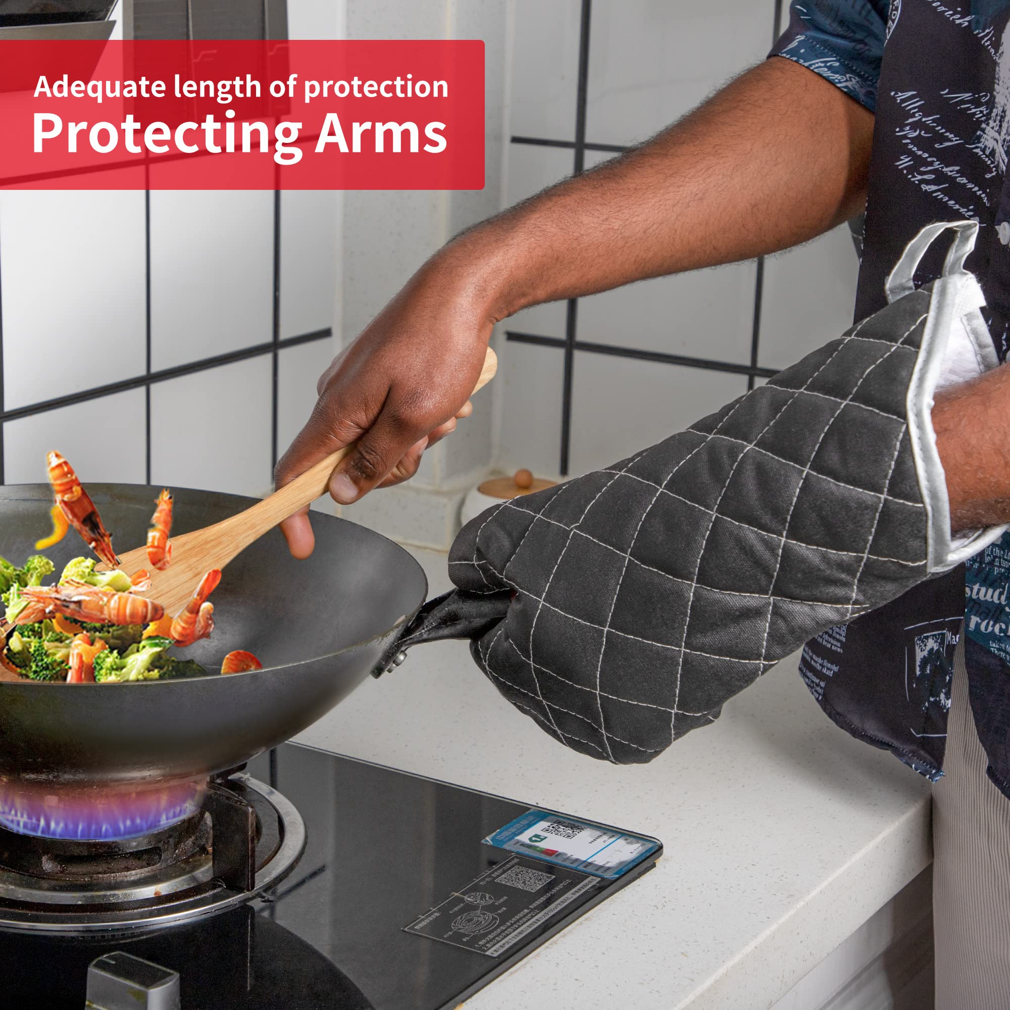 ARCLIBER Black 15" 425°F Terry Oven Mitts Quilted Heat Resistant