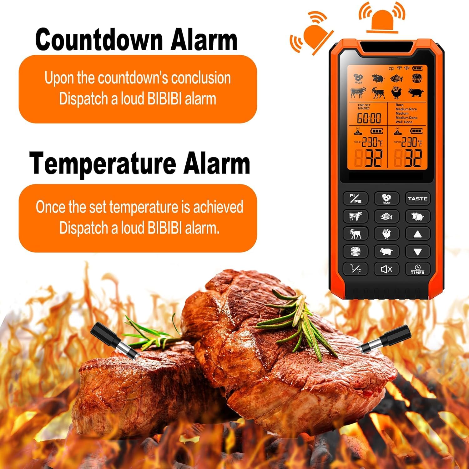 PRAVETTE Smart Bluetooth Meat Thermometer - Long Range Wireless Food Thermometer, Digital Meat Thermometer with Dual Probes for BBQ Grill, Oven, Smoker, Air Fryer