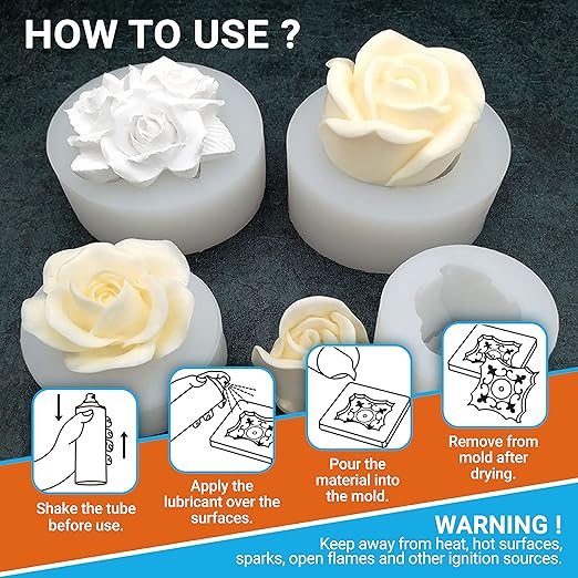 Silicone Mold Release Spray (4x16.9 fl oz / 500ml) Release Agent for Epoxy Resin, Candle & All Molds | Smooth, Non-Stick Lubricant for Easy Removal | 4 Pack, Molds are not Included