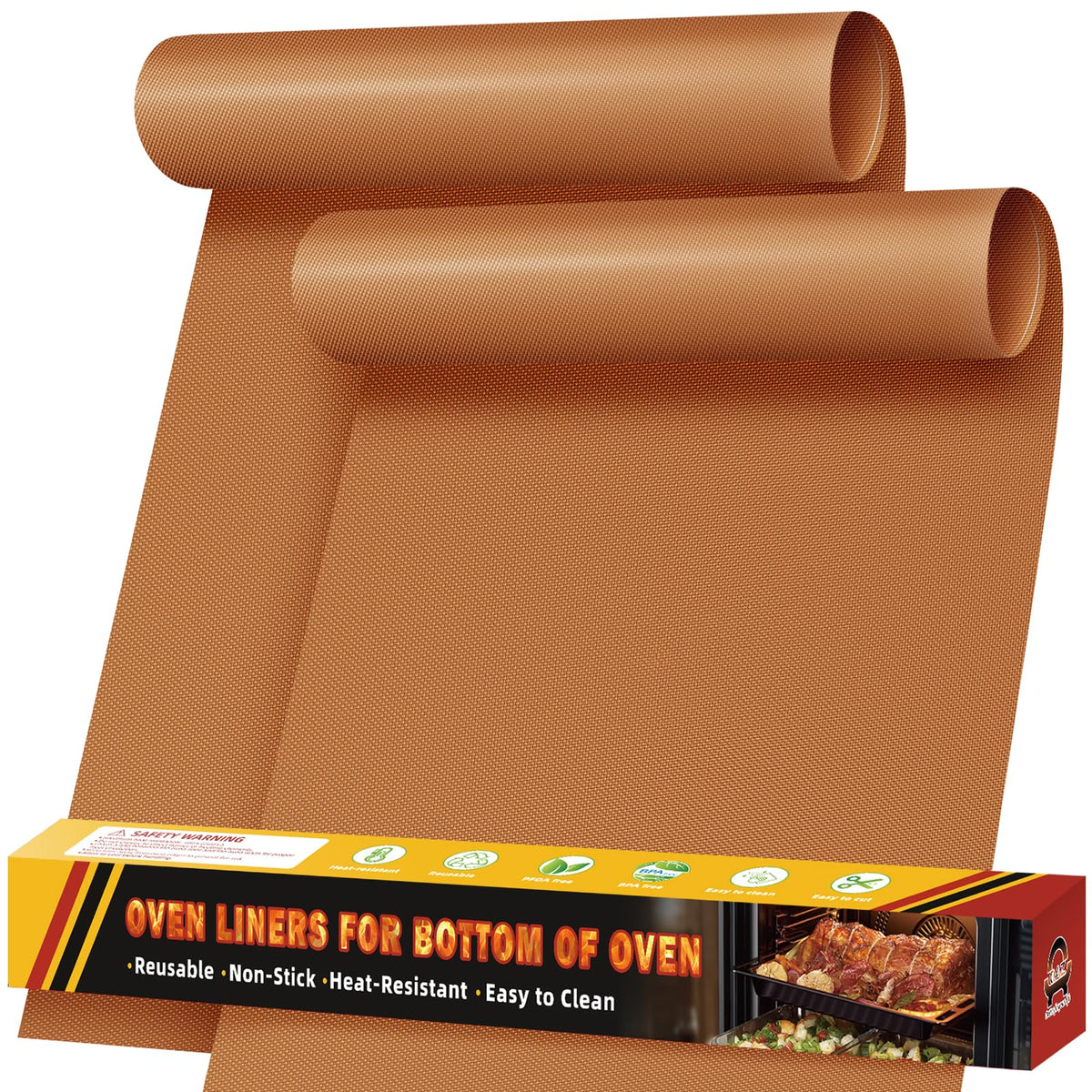 2 Pack Oven Liners for Bottom of Oven, 17"x25" Heavy Duty Non-Stick Oven Liner Mat, Reusable Heat Resistant Grill & Baking Mat, BPA/PFOA Free Roaster Liners, Fits Electric, Gas, Toaster Ovens (Copper)