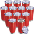 20 oz Tumbler Coffee Tavel Tumblers Bulk with Lid Stainless Steel Double Wall Vacuum Insulated Mug Powder Coated Cups fit Car Cupholder for Hot and Cold - Red, 12Pack