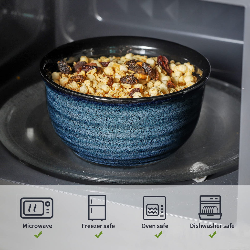 HASENSE Ceramic Cereal Bowls Set of 6, 20 Oz Navy Blue Stoneware Bowls, Farmhouse Bowls for Cereal, Soup, Rice, Pasta & Salad, Dishwasher & Microwave Safe