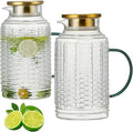 Glass Pitcher with Lid, 2 PACK 84 oz/2.5 Liter Vintage Water Pitcher, Clear Borosilicate Glass Water Carafe for Cold Brew, Coffee, Lemonade, Iced Tea,Beverage, Heat Resistant Water Glass Jug
