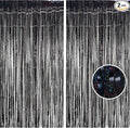 BRAVESHINE Black Halloweens Party Foil Fringe Curtains - 2 Pack Metallic Tinsel Photo Booth Streamers Backdrop for Birthdays, Stranger Theme, Music, Prom, Christmas Party Decorations