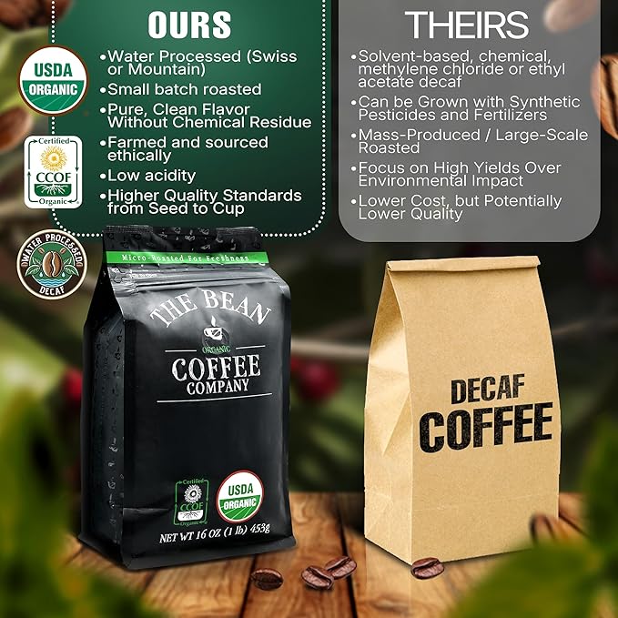 The Bean Organic Coffee Company Water Processed DECAF Caramel, Medium Roast, Whole Bean Coffee, 16-Ounce Bag