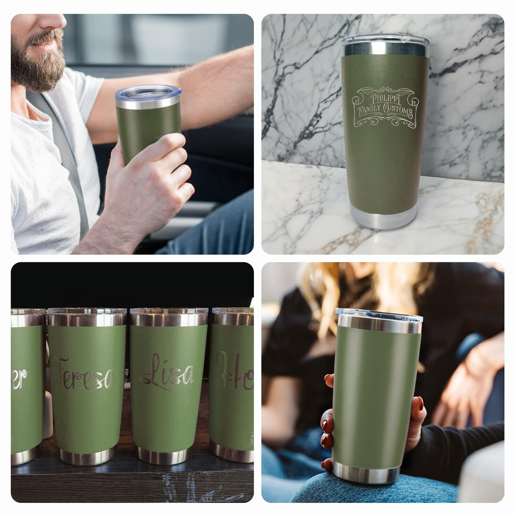 OMTech 20oz Tumbler Bulk, 12 pcs Stainless Steel Insulated Mug, Army Green