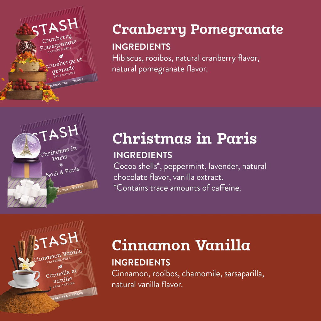 Stash Tea Holidays Are Here Variety Pack Sampler Assortment - Caffeinated, Non-GMO Project Verified Premium Tea with No Artificial Ingredients, 18 Count (Pack of 6) - 108 Bags Total