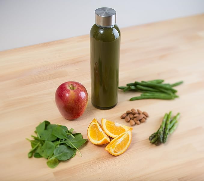 Epica Clear Glass Bottles with Lids, 18oz Resuable Glass Water Bottles for Juicing with Stainless Steel Cap to store Milk, Smoothie, etc., 100% Leak Proof, Durable and Dishwasher Safe (Set of 6)